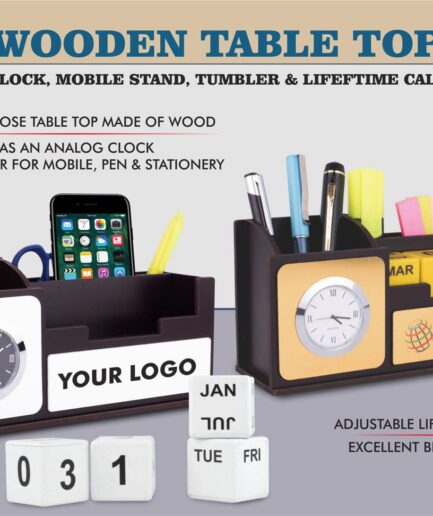 Power Plus - Wooden Table top with Clock