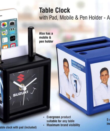 Power Plus - Table clock with pad and mobile holder
