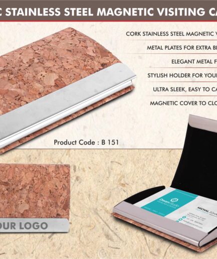 Power Plus - Stainless Steel Magnetic Visiting Card holder in Cork Material