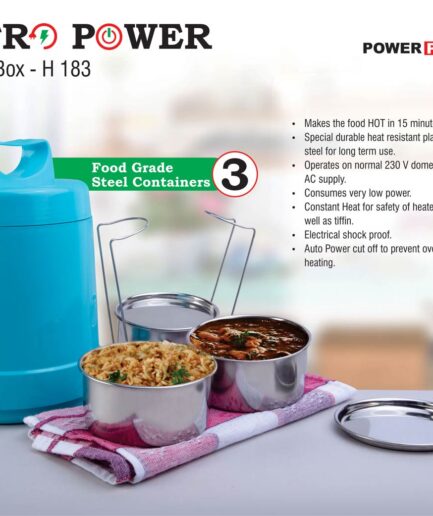 Power Plus - 3 container electric steel lunch box
