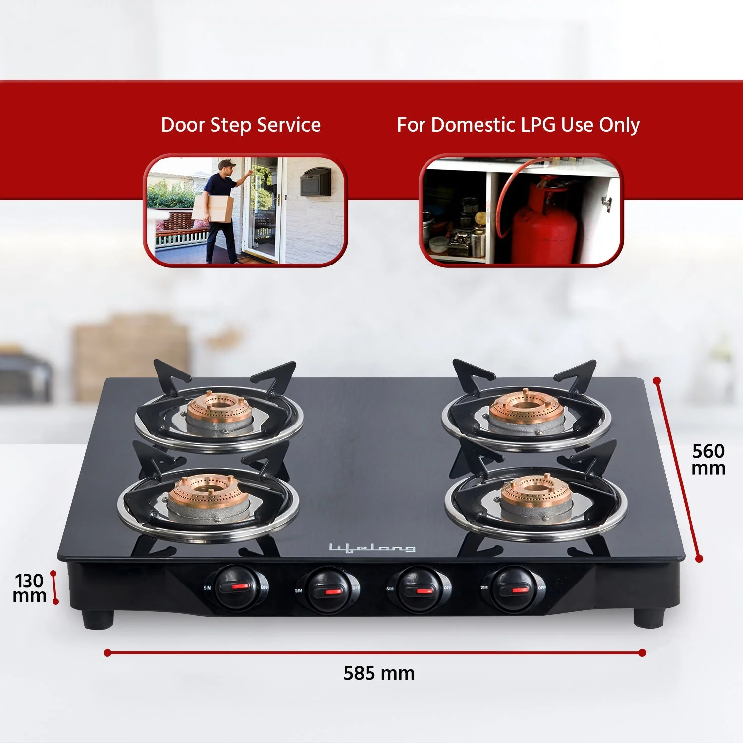 4 Burner Glass Top Gas Stove 4