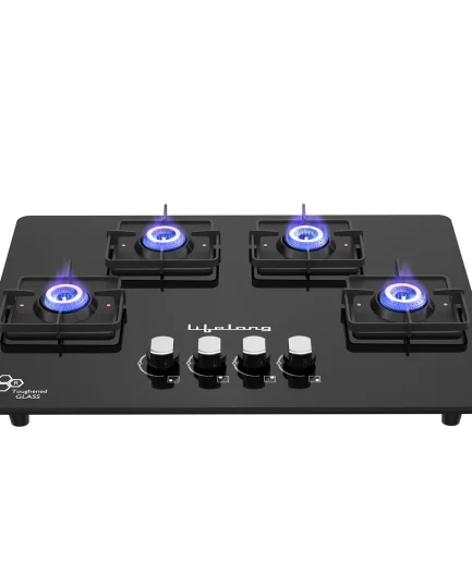 Lifelong-  4 Burner Glass Top Hob with Toughened Glass