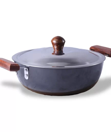 WONDERCHEF - Ebony 24 cm Hard Anodized Deep Kadhai/Kadai with Lid - 3 Litre