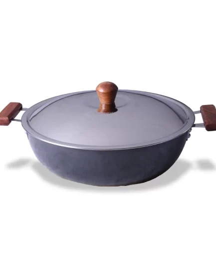 WONDERCHEF - Ebony 30 cm Hard Anodized Deep Kadhai/Kadai with Lid - 6 Litre