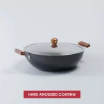 WONDERCHEF - Ebony Hard Anodized 34 cm Deep Kadhai with Lid, 8 L, Black