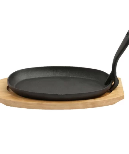 WONDERCHEF - Ferro Cast-iron Sizzler Plate With Wooden Base, Black