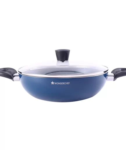 WONDERCHEF - Galaxy Kadhai with Lid 24 cm, 2 litres, Midnight Blue, 2 Years Warranty