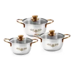 WONDERCHEF - Gold Stanton Stainless Steel 3 piece Casserole Set with Glass Lid