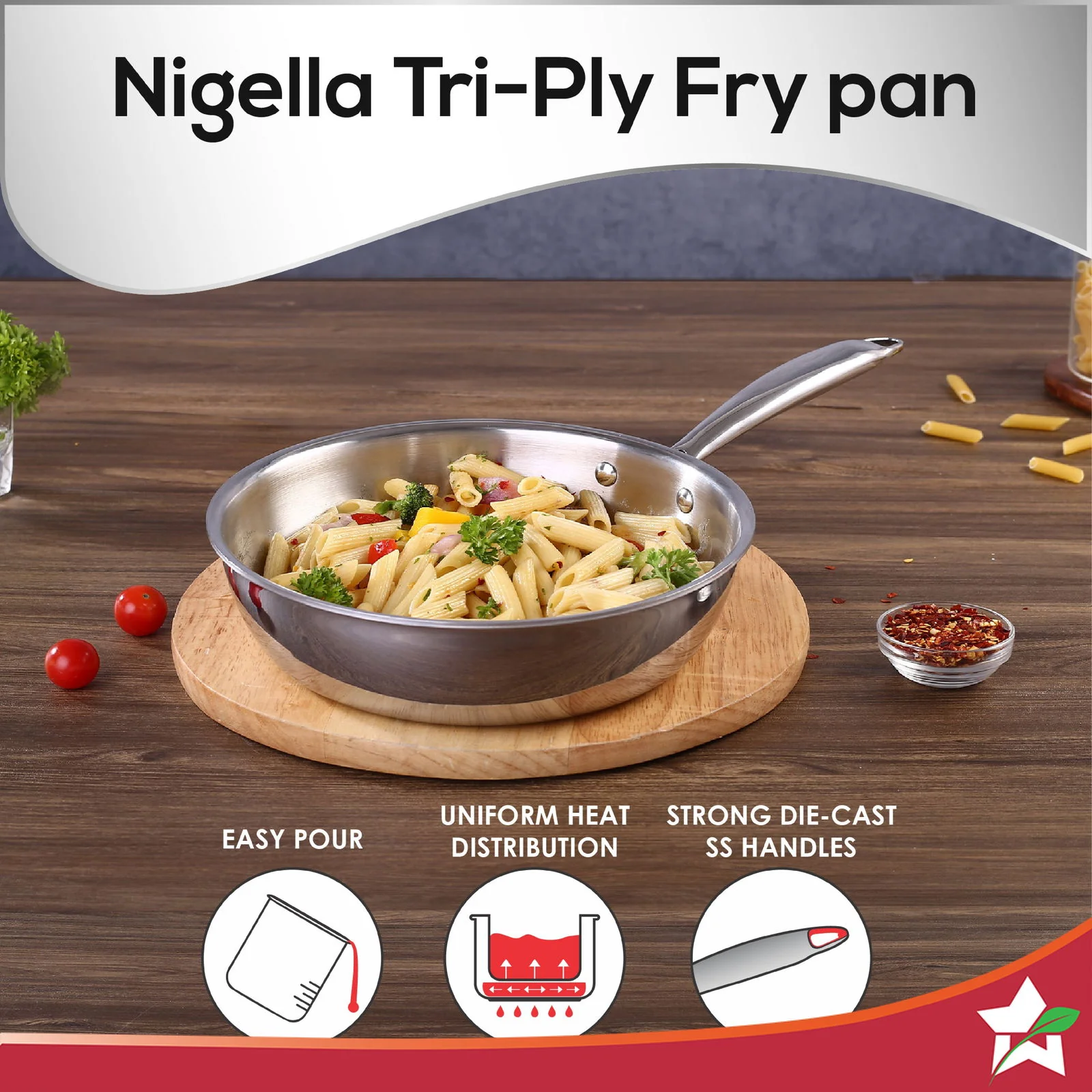 Nigella Tri-ply Stainless Steel 24 cm Fry Pan5