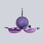 WONDERCHEF - Platinum Non-stick Cookware Set, 4Pc (Wok with Lid, Fry Pan, Dosa Tawa), Purple