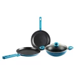 WONDERCHEF - Power Non-Stick Cookware 4 Piece Set, Kadhai with Glass Lid 2.6L, Blue