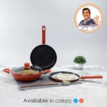 WONDERCHEF - Power Non-Stick Cookware 4 pc Set, Kadhai with Glass Lid 2.6L, Orange