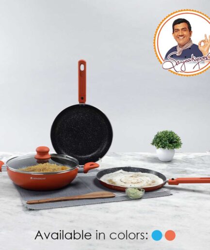 WONDERCHEF - Power Non-Stick Cookware 4 pc Set, Kadhai with Glass Lid 2.6L, Orange