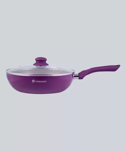 WONDERCHEF - Royal Velvet 24 cm Aluminium Non-stick Wok With Lid, 2.7 L, Purple