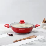 WONDERCHEF - Royal Velvet 26 cm Non-Stick Kadhai with Lid, 3.2 litres, Red