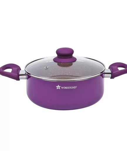 WONDERCHEF - Royal Velvet Non-stick 20 cm Aluminium Casserole with Lid, 2.5 Litres, Purple