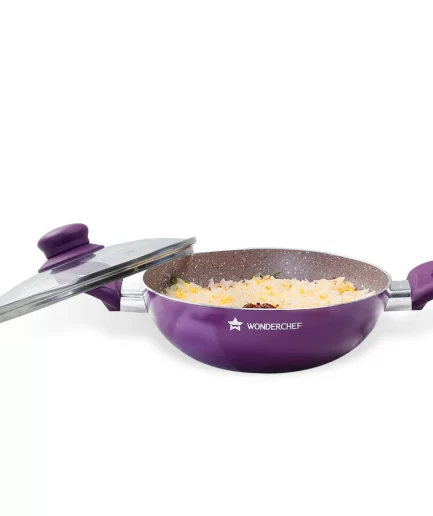 WONDERCHEF - Royal Velvet Non-stick 26cm Kadhai with Lid and Handles, Purple