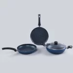 WONDERCHEF - Sigma Non-stick Cookware Set, 4Pc (Kadhai with Lid, Dosa Tawa, Fry Pan), Midnight Blue