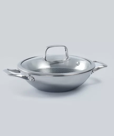 WONDERCHEF - Stanton 24 cm Non-stick Kadhai/Kadai with Lid - 2 Litre | 3 ply steel