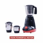 WONDERCHEF - Capri Mixer Grinder 750W, 3 Stainless Steel Jars, Black & Red