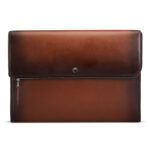 Sheaf-fer - Lapis Bard Ducorium Leather Bexley 13-inch Chrome Trims Laptop Sleeve with Cross Body Shoulder Strap - Cognac
