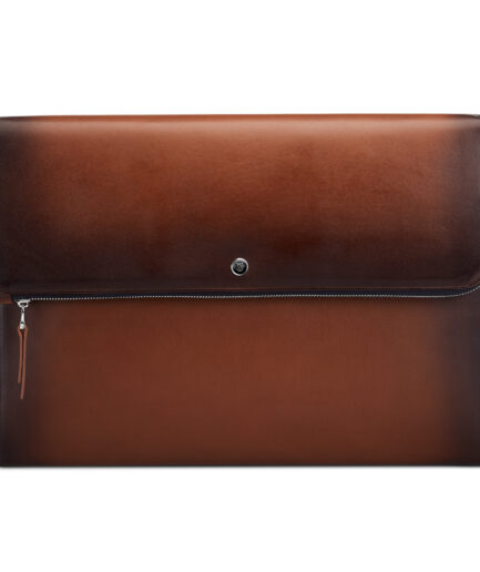 Sheaf-fer - Lapis Bard Ducorium Leather Bexley 13-inch Chrome Trims Laptop Sleeve with Cross Body Shoulder Strap - Cognac