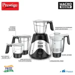 Prestige - 1000 Watts Macho Mixer Grinder with 4 Jars (3 Stainless Steel Jars + 1 Juicer Jar)