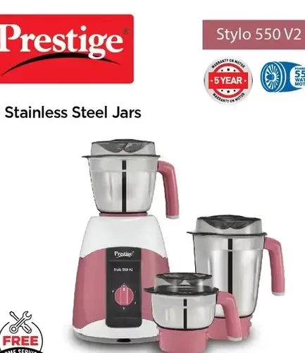 Prestige - 550 Watts Stylo V2 Mixer Grinder with 3 Stainless Steel Jar
