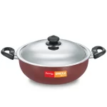 Prestige - Omega Deluxe Stainless Steel Gas and Induction Compatible Non-Stick Kadai with Lid, (Red)
