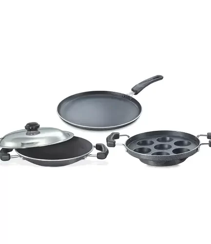 Prestige - Omega Select + 3 Pcs Breakfast Set, Set Dosa Tawa, Appachetty with Lid, Paniyarakkal