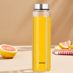 Borosil - Sintra Glass Bottle w Wide Mouth, Silver Lid