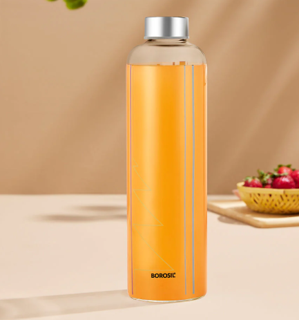 Borosil - Sintra Glass Bottle w Narrow Mouth, Silver Lid