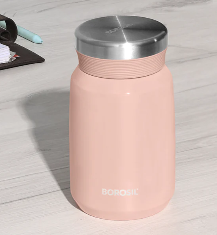 Borosil - Carry Mate Food Jar Pink, 500 ml - Personalise - Vacuum Insulated Leak-proof Travel Mug