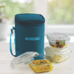 Borosil Teal Glass Lunchbox, Set of 3