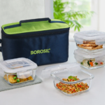 Borosil - Alfa Aroma Green Glass Lunch Box, Square x 4