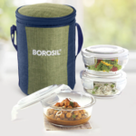 Borosil - Ace Green Glass Lunch Box, Round x 3 (Tall)