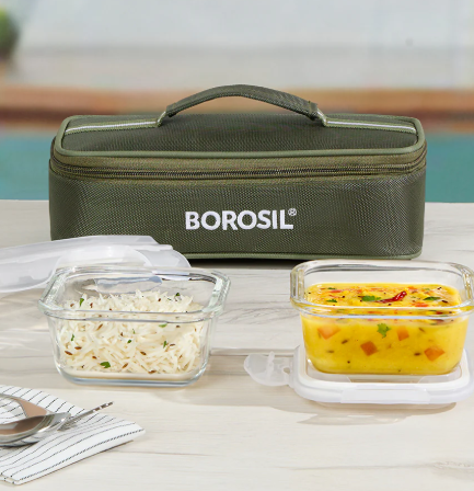 Borosil Eateasy Glass Lunchbox, Square x 2 (Flat)