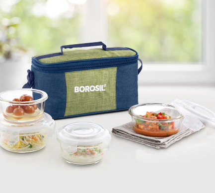 Borosil - Ace Fusion Glass Lunch Box, Round x 4 (Flat)