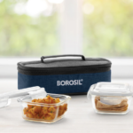 Borosil - Elite Blue Grey Glass Lunch Box, Square x 2 (Flat)