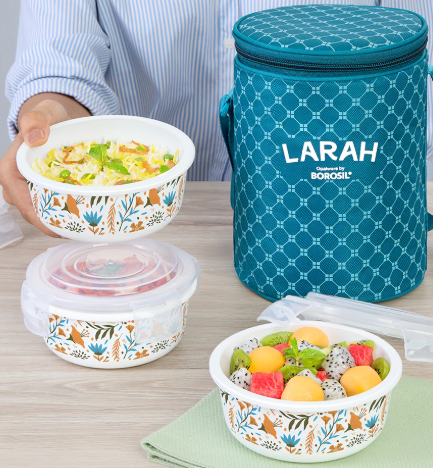 Borosil - Larah by Borosil Ziva Sky Lunchbox, Set of 3, Teal