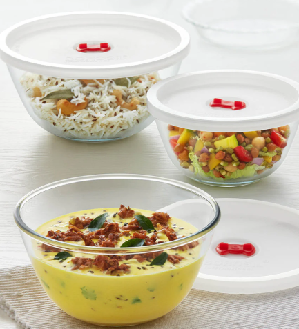 Borosil - Mixing Bowl w White Lid Set of 3