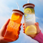 Borosil - Brio and Rise & Shine Punch Glasses with wooden lids, Set of 2