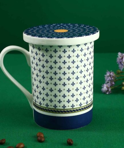 WONDERCHEF - Sicilia Fine Bone China Coffee Mug with Lid - Royal Blue - 1 pc