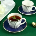 WONDERCHEF - Sicilia Fine Bone China Cup & Saucer Set - Royal Blue - Set of 2 Pcs