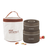 KAIROS - Triple Guard Lunch Box-2 Round Tiffin Boxes with Lid 1 Insulated Bag