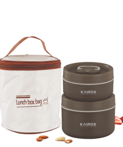 KAIROS - Triple Guard Lunch Box-2 Round Tiffin Boxes with Lid 1 Insulated Bag