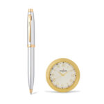 Sheaf-fer - Gift Set 100 Ballpoint Pen with Table Clock Bright Chrome with Gold Trims