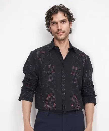 Rare Rabbit - RELAXED FIT REGULAR COLLAR ART DECO PRINT SHIRT